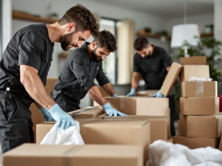Packed moving boxes ready for loading